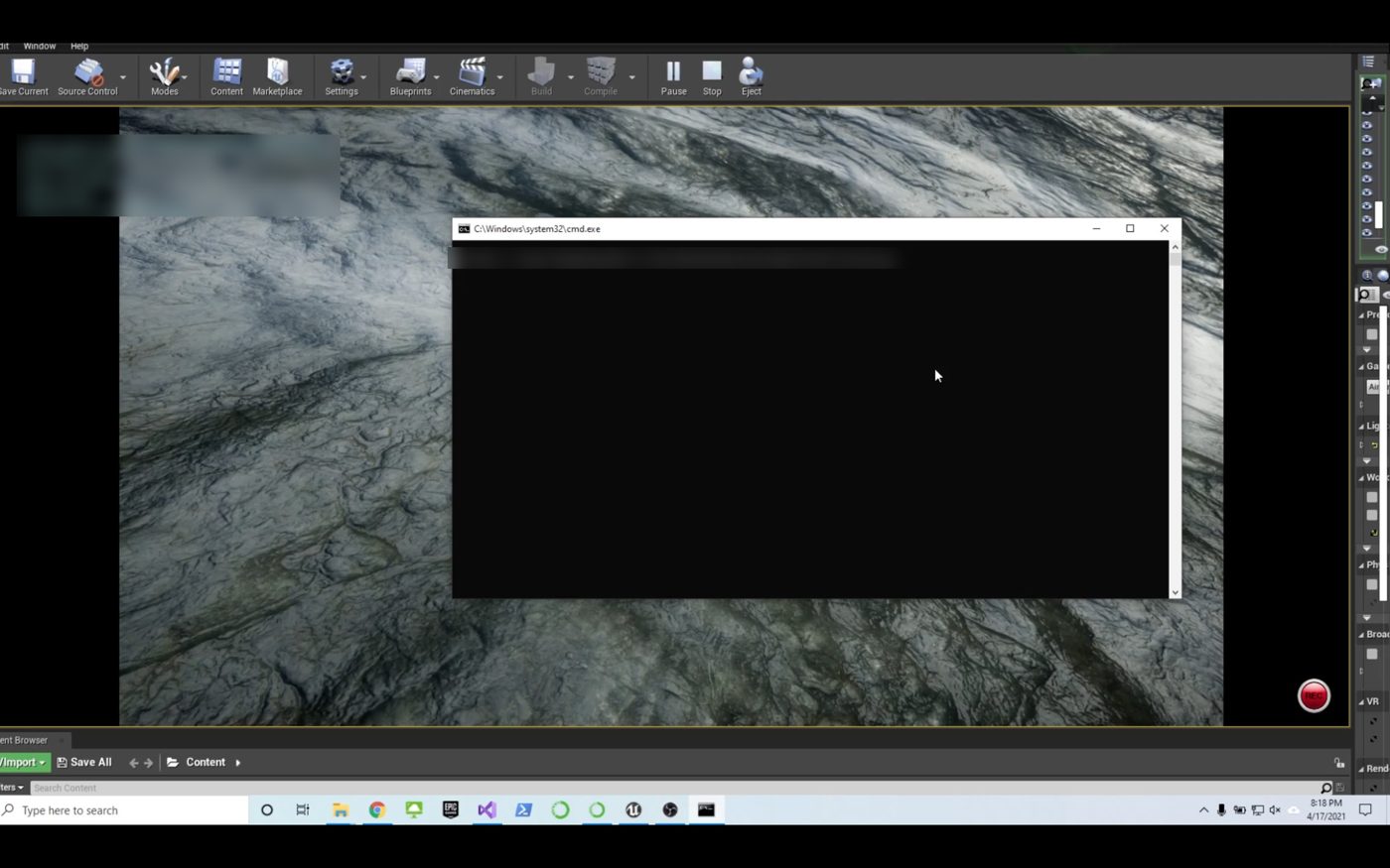 AirSim running a Python survey script on a virtual quadcopter in Unreal Engine, April 2021