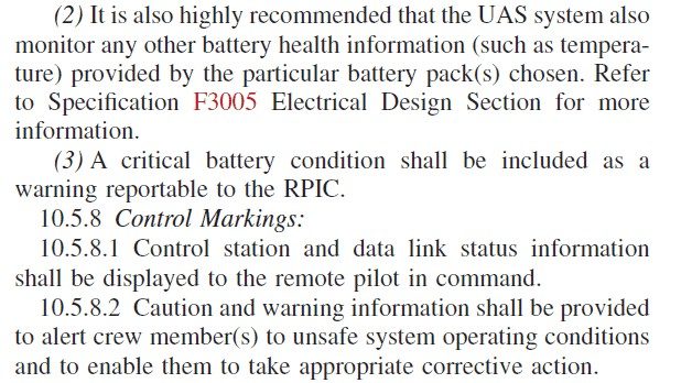 Excerpt of the ASTM specification on battery warnings and control markings